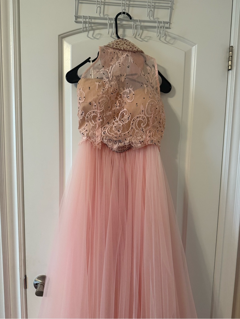 Sherri Hill Blush Pink Beaded Lace Halter Tulle Gown - Kids